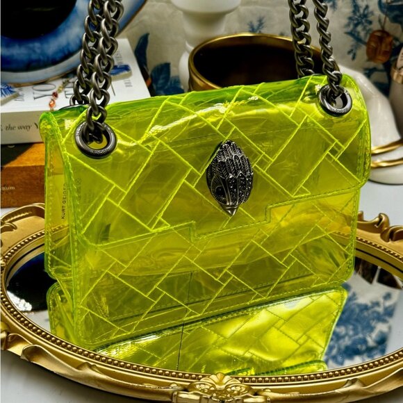 🆕 KURT GEIGER LONDON 🧿 NWOT Mini Kensington PVC Crossbody Bag, Neon Yellow - Picture 5 of 16